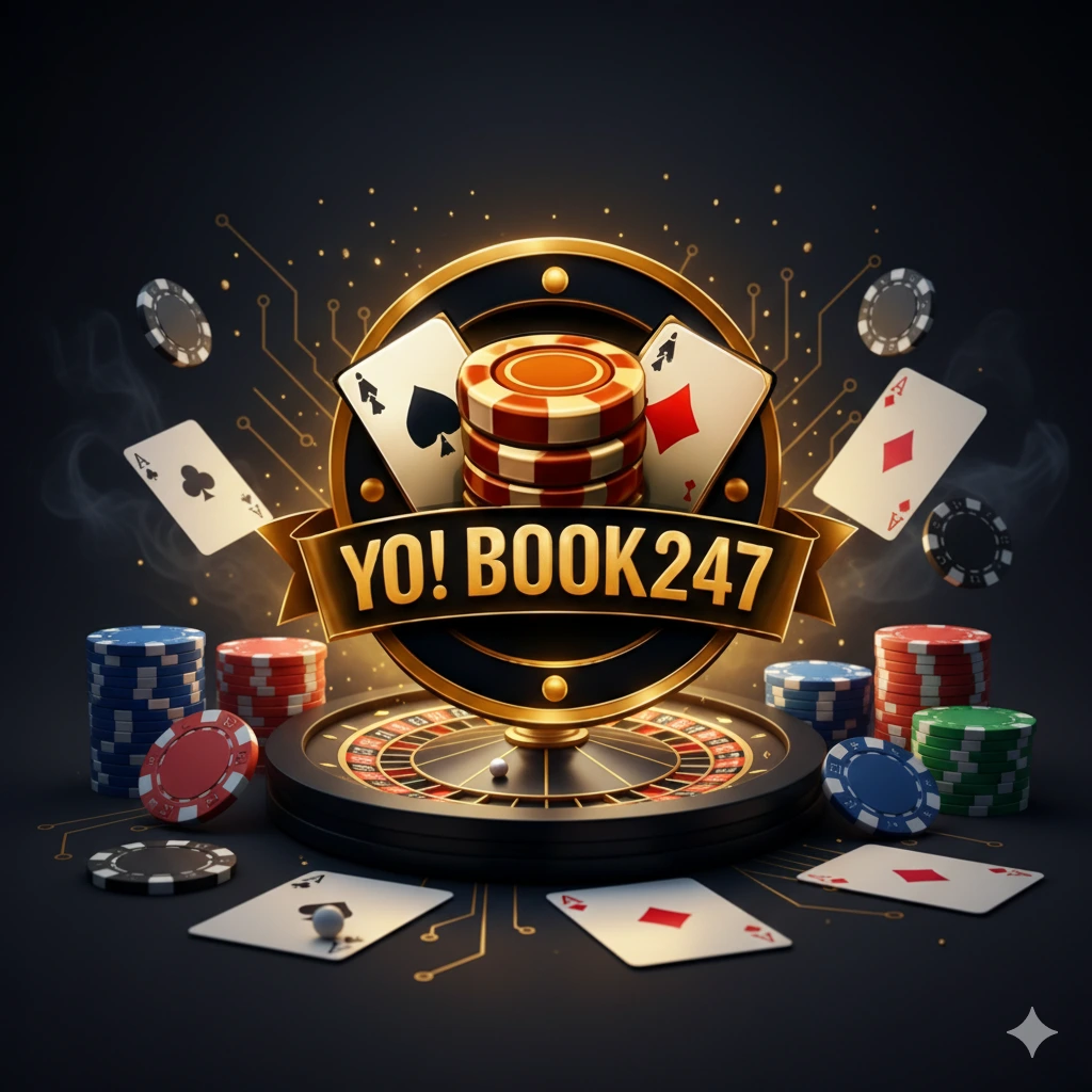 About YoBook247 showing online casino games and poker chips