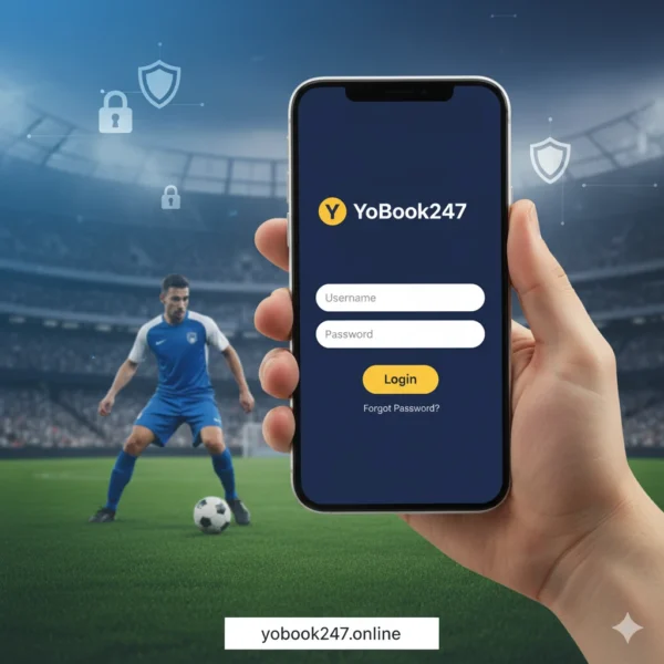 YoBook247 app login screen 2025 showing secure username and password fields on mobile device