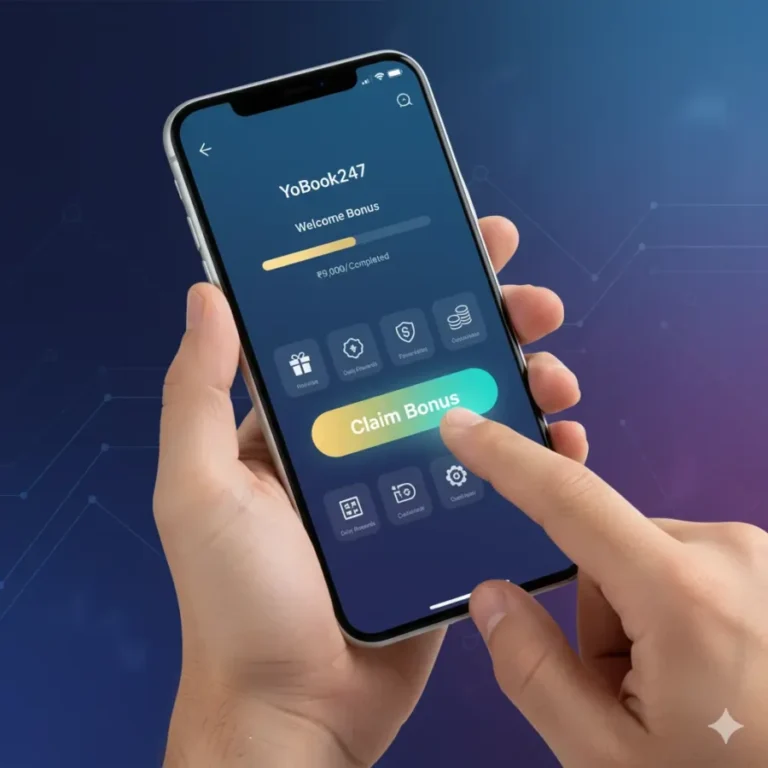 YoBook247 App Bonus Claim Screen – User claiming welcome bonus on mobile app interface.