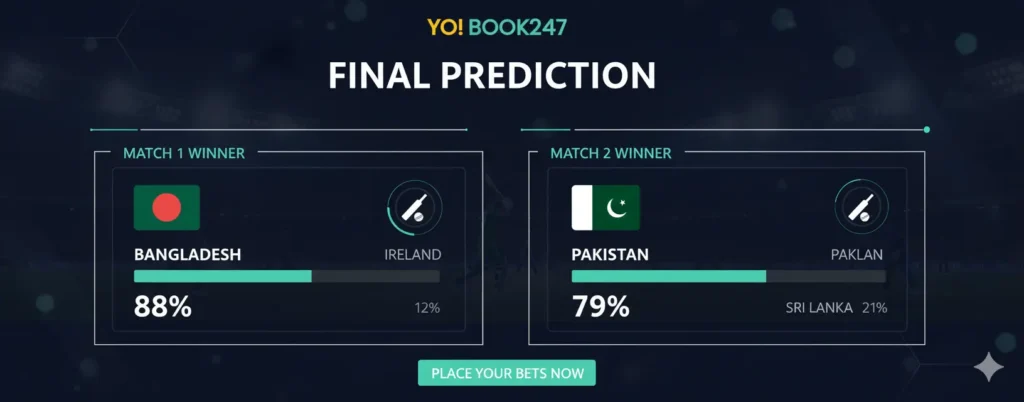 YoBook247 final verdict showing Bangladesh and Pakistan as predicted winners