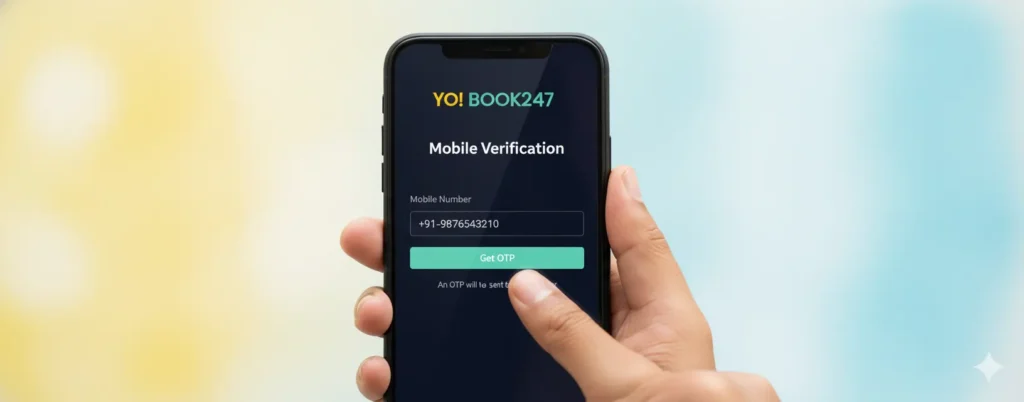 User registering and verifying YoBook247 ID via mobile number OTP.