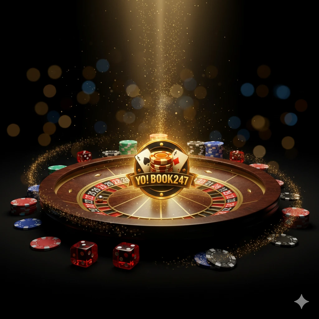 Live casino image showing roulette wheel and dice for YoBook247