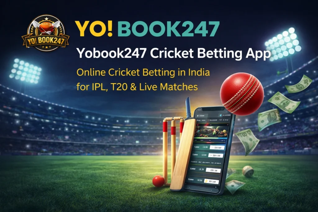 Yobook247 cricket betting app logo banner for online IPL, T20 and live cricket betting in India