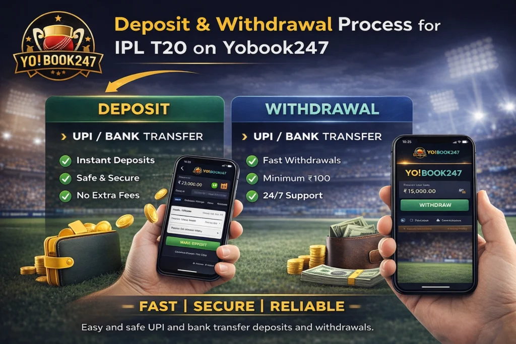 Yobook247 deposit and withdrawal process for IPL T20 cricket betting using UPI and bank transfer with fast and secure payments