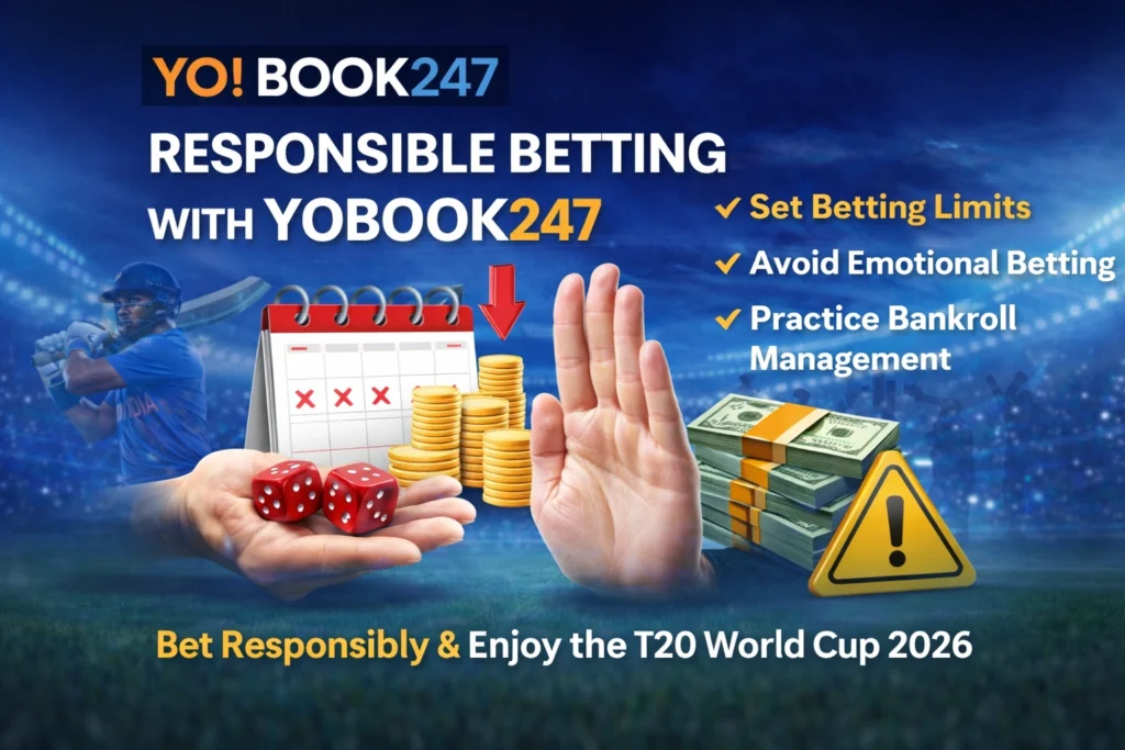 Responsible betting with Yobook247 showing betting limits, bankroll management, and safe cricket betting during T20 World Cup 2026