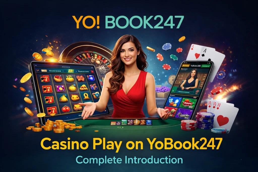 Casino Play on YoBook247 live dealer games, slots and mobile casino interface banner