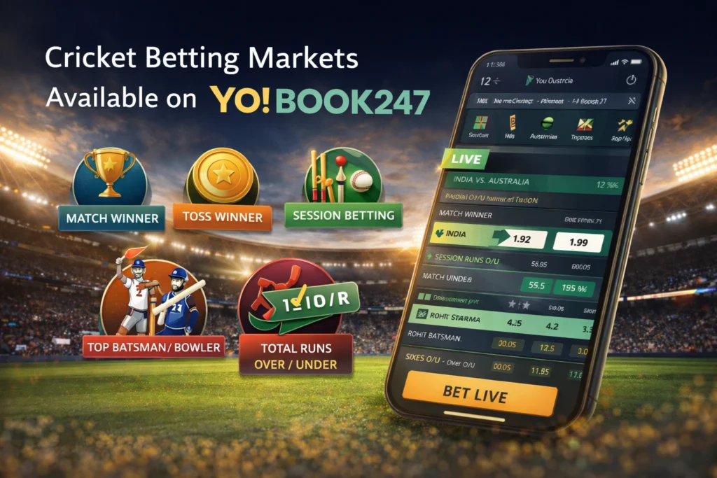 Cricket betting markets available on YoBook247 online betting platform