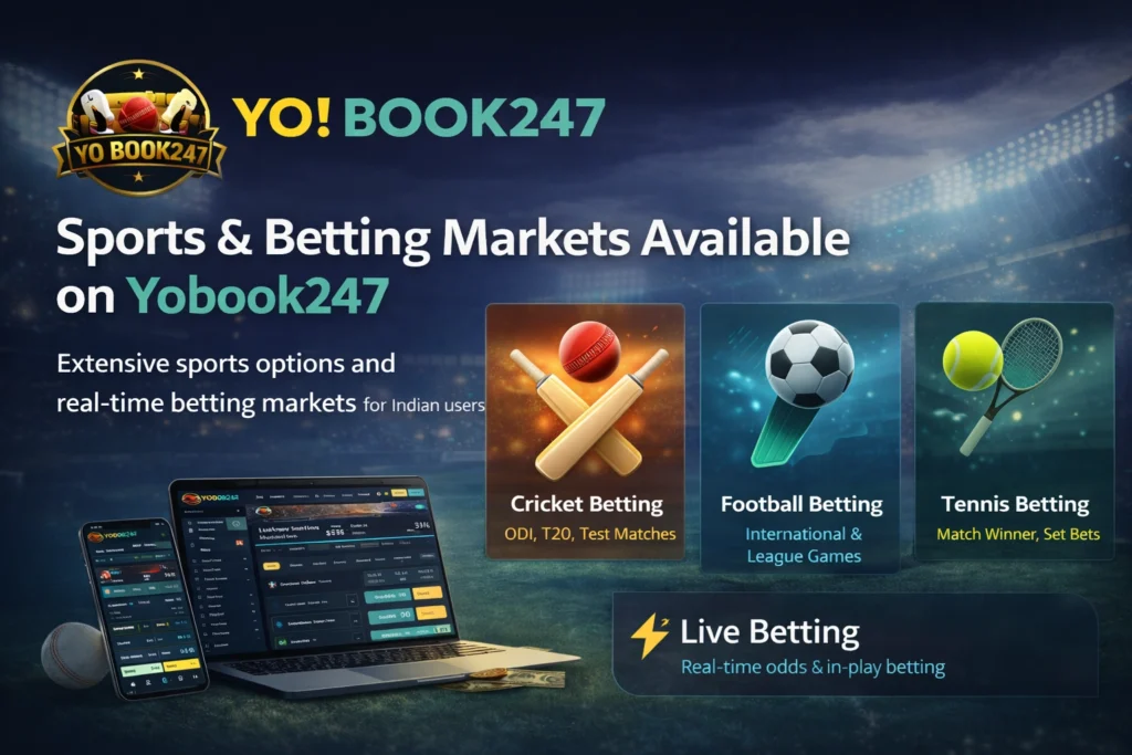Sports and betting markets on Yobook247 including cricket football and live betting
