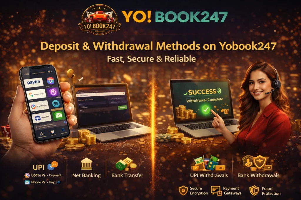 Yobook247 deposit and withdrawal methods including UPI, net banking and bank transfer with fast payouts in India